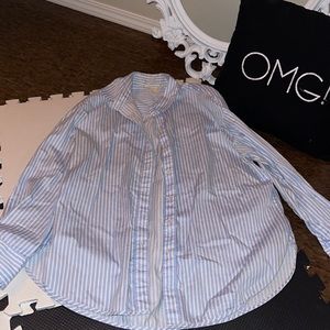 H&M Blue & White Stripe Long Sleeve Button Up
